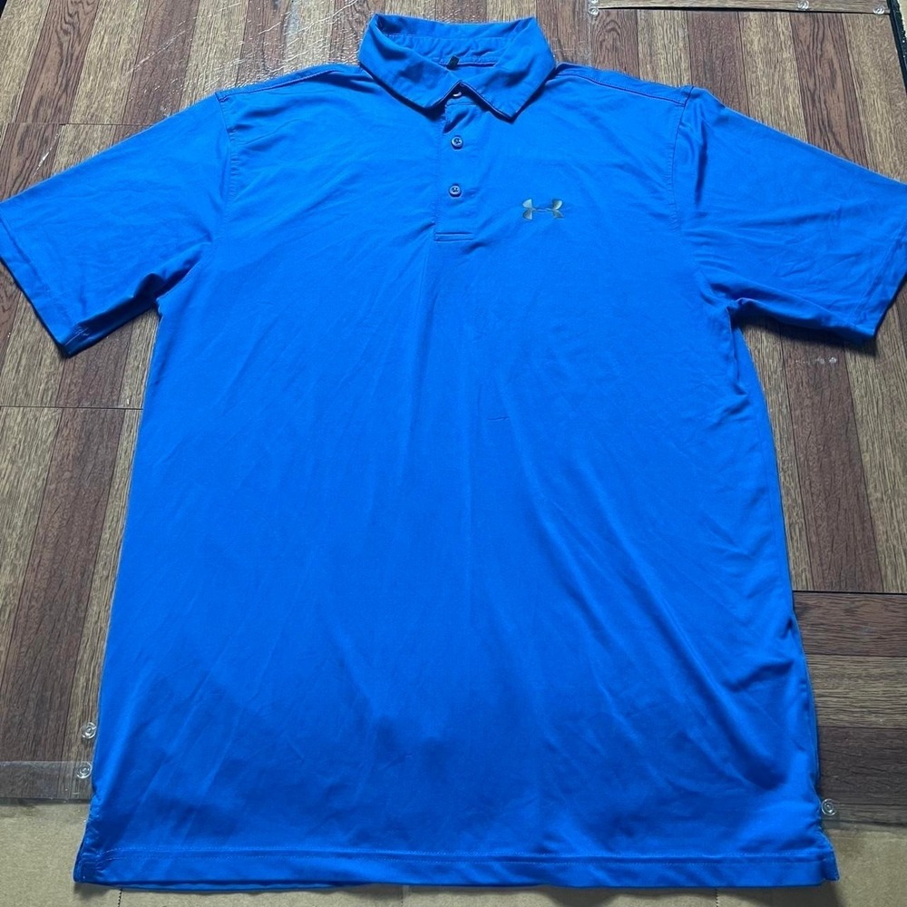 Under Armour Blue Heat Tech Retro Golf Polo Shirt Large
